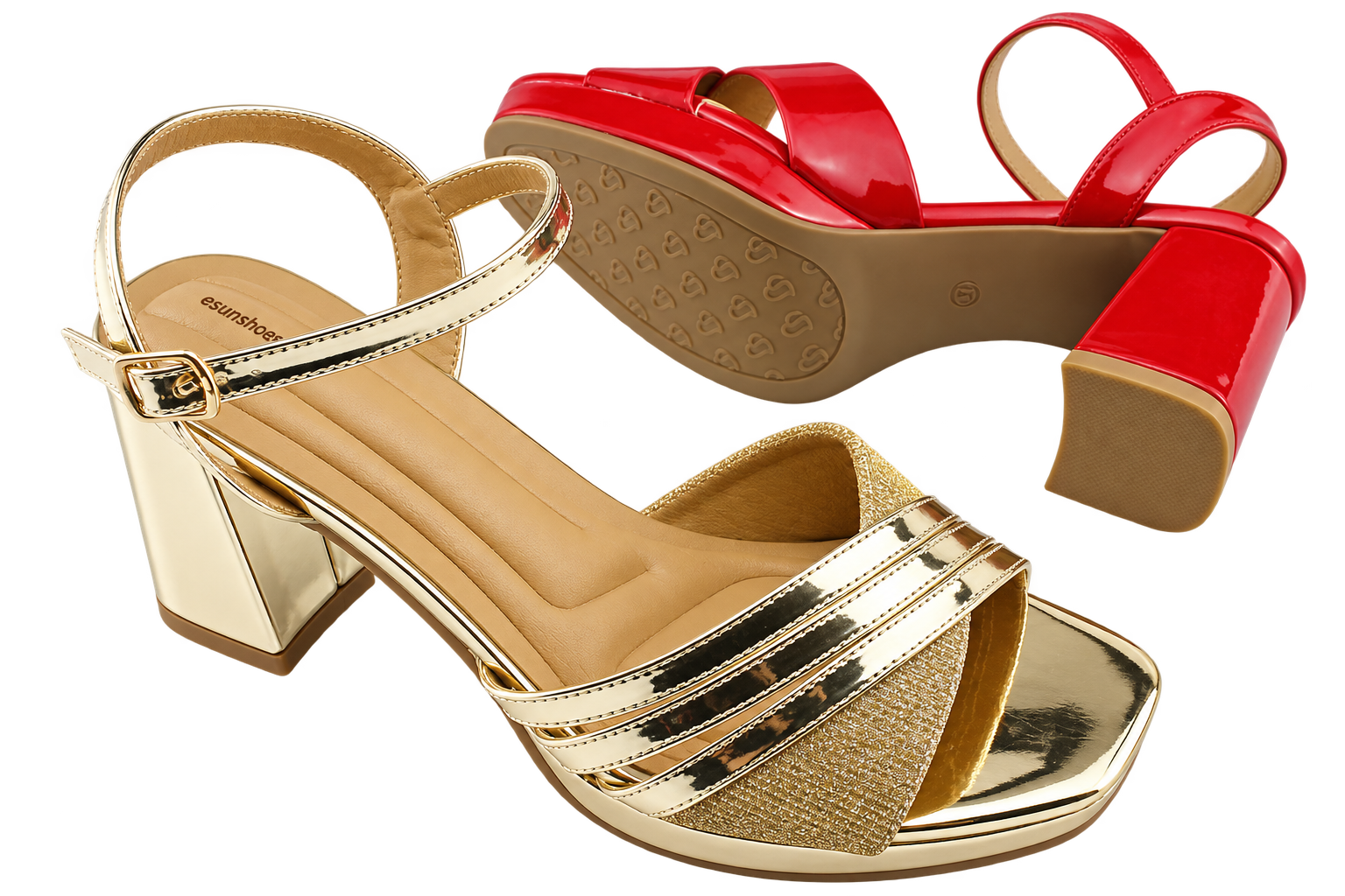 Metallic occasion sandals with ESUNSHOES insole branding